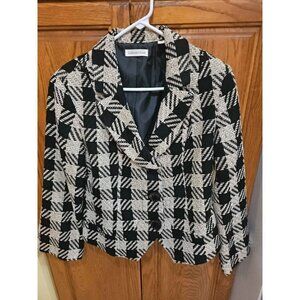 NEW Coldwater Creek Jacket Womens Size Twelve (12) Black Beige Checker Blazer